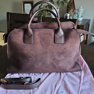 Poppy & Peonies Espresso Suede Bag New Without Tags